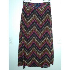 Ariat Size S Elasticized Waist Western Maxi BOHO Skirt Multicolor Bright ZigZag